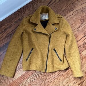 Anthropologie Cartonnier Mustard Yellow Boucle Motorcycle Jacket Women's Small